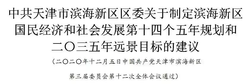 中共天津市滨海新区区委关于制定滨海新区国民经济和社会发展第十四个五年规划和二〇三五年远景目标的建议