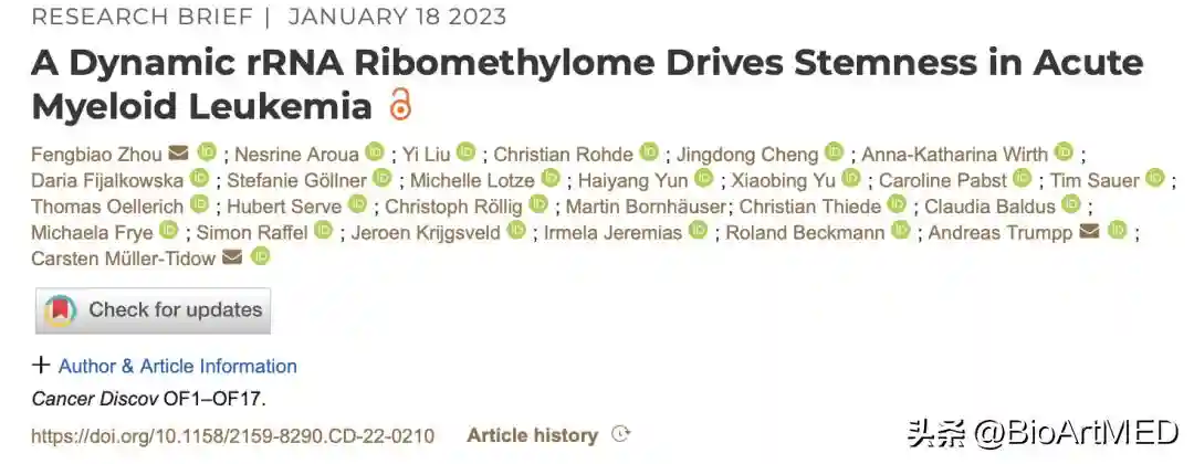 核糖体RNA甲基化驱动肿瘤干细胞的转化和自我更新